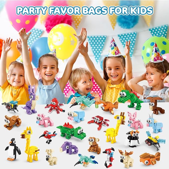 30 Packs Animal Party Favors for Kids, 810 PCS Mini Animal Building Block Toy Set for Goodie Bag Fillers Classroom Prizes Birthday Children's Day Christmas for Boys Girls Student Ages 6+