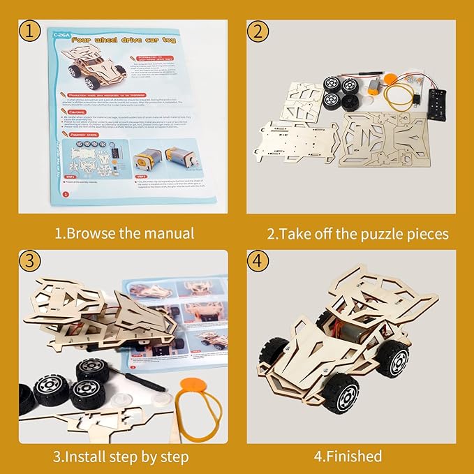 STEM Toys Wooden Building Kit for Kids Ages 8-12,Car Model Wood Craft Set for Kids,DIY Science Building Projects for 6-8 with Traffic Map and Traffic Signs-Educational Science Craft Model Kit
