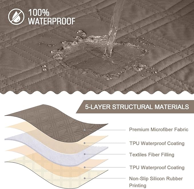 TAOCOCO 100% Waterproof Recliner Chair Cover, Small Recliner Covers for Recliner Chair with Pocket, Non Slip Reclining Chair Cover Furniture Protector for Kids, Pets(X-Small Chair, Taupe)