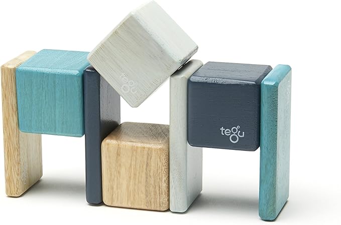 8 Piece Tegu Pocket Pouch Magnetic Wooden Block Set, Blue