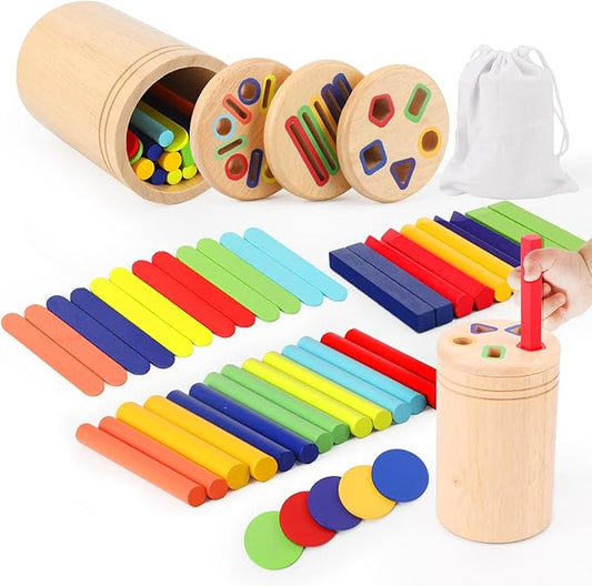 3-in-1 Montessori Wooden Toys for Toddlers 1-3 | Color Sorting & Fine Motor Skills Learning | Sensory Fidget Gifts for Boys & Girls | Educational Play for Ages 1+