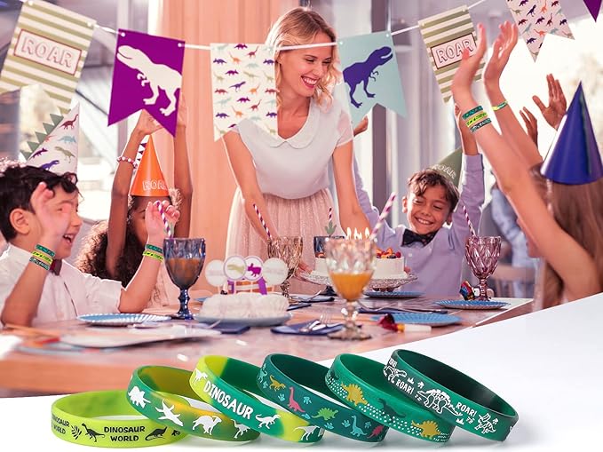 30 PCS Dinosaur Rubber Wristbands Realistic Dinosaurs World Silicone Bracelets Stretch Unisex Wristbands Teens Classroom Award Prize Gifts Party Favors Bags Stuffers