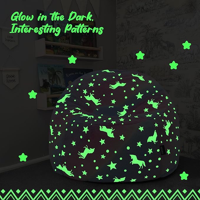 COMAX Bean Bag Chairs for Kids 8-12, Toddler BeanBag Sofa with Filler Unicorn Bean Couch Stuffed for Boys and Girls, Lazy Floor Chair for Playroom, Nursery Room, Colorful Rainbow