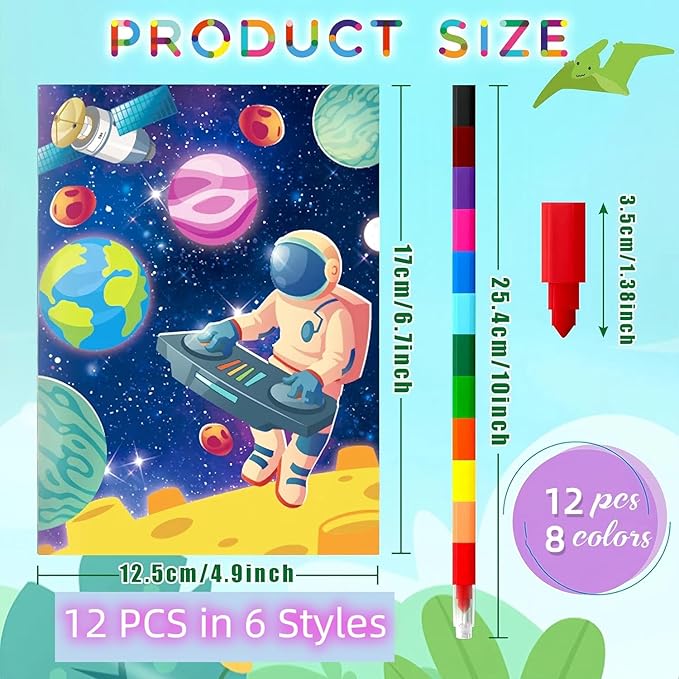 146Pcs Space Themed Coloring Books with Crayons Bulk Outer Space Party Favors for Toddlers Kids 3-5 4-8 Tattoo Stickers Stamper Slap Bracelet School Classroom Reward Gift Goodie Bag Birthday Supplies