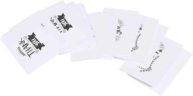 Amazon Basics Thank You Cards and Envelopes, 48 Count, Black and White
