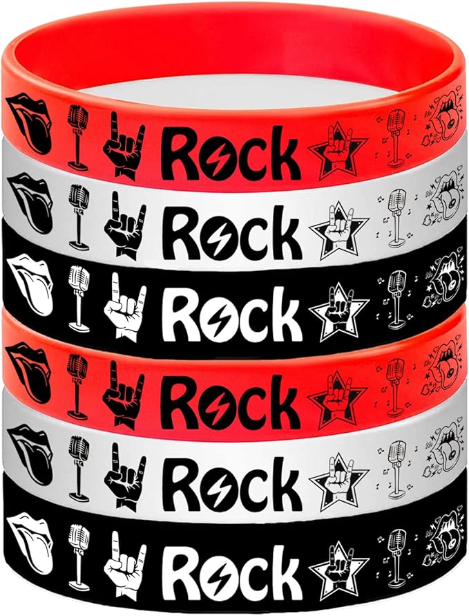 48PCS Rock and Roll Rubber Bracelets Silicone Wristbands -Rock and Roll Music Notes Party Supplies Decorations Guitar Audio Record Microphone Rap Birthday Baby Shower Party Favors