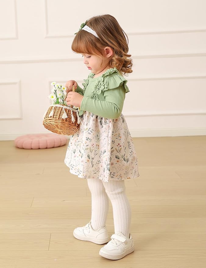 Baby Girl Dress Fall Flower Ruffle with Lace Headband Toddler Girls 3M-3T Infant Dresses Winter Baby Girl Clothes
