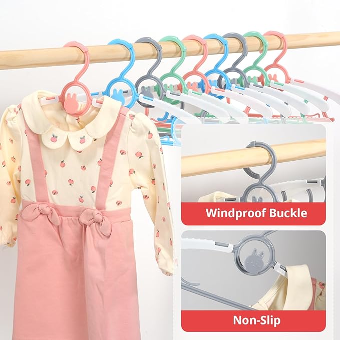 80 Pack Baby Closet Hangers Kids Clothes Hangers Adjustable (Mix Colors) with Windproof Buckles, Extendable 11"-14" Baby Hangers for Kids Child Newborn Toddler Stackable & Space-Saving