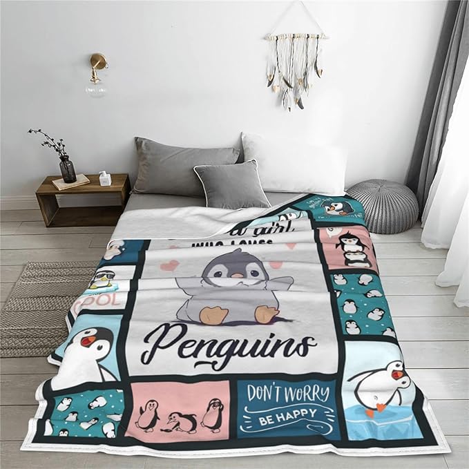 Penguin Blanket Gifts for Boys Girls Women Kids Adults Penguin Lover Blue Ice Antarctic Cute Animals Throw Blanket Soft Cozy Fleece Plush Warm Flannel Bedding Blanket for Couch Sofa Chair 40"X50"