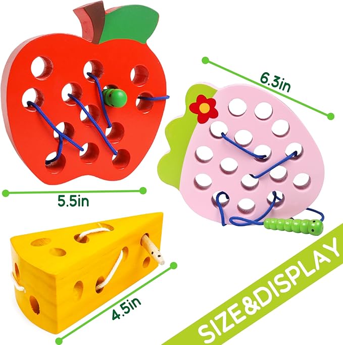 Wooden Lacing Toys for Toddlers,Toddler Travel Toys Car Plane Games Toys Montessori Educational Learning Fine Motor Skills for Boys Girls Ages 3+(3 Pack Threading Toys)