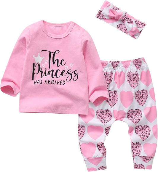 KuKitty 3Pcs Baby Girl Outfits Set Long Sleeve T-Shirt Tops Flowers Pants with Headband