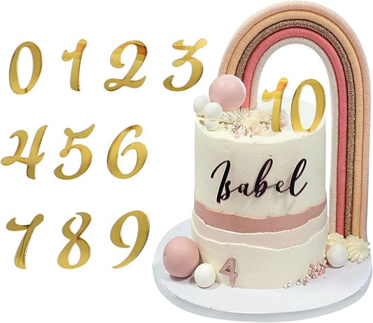Acrylic Number Cake Topper DIY Cupcake Toppers with 0-9 Numbers Mirrored Gold Picks for Wedding Cake Decorations Happy Birthday Baby Shower Party Supplies (Number)