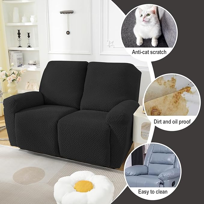 NORTHERN BROTHERS Recliner Chair Covers, Loveseat Chair Covers, Covers for Reclining Chairs, Recliner Couch Cover 2 Seat, Black