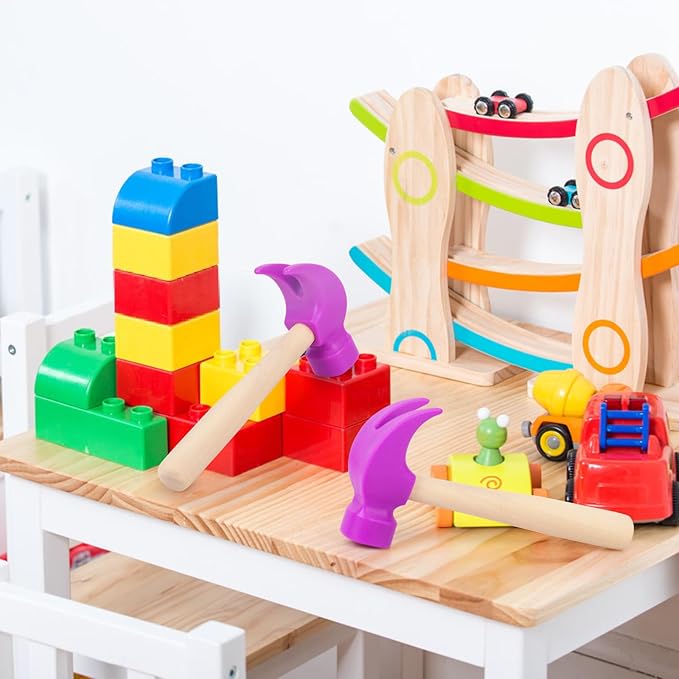 2 Pack Wooden Hammer Toys Simulation Hammers Maintenance Tools Educational Toys for Kids Birthday Party Games Supplies (Purple)