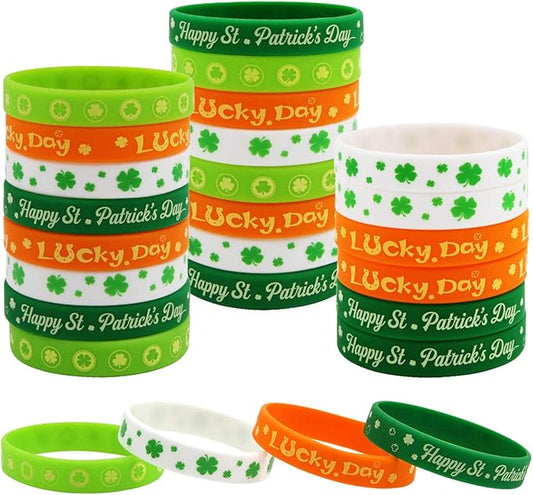 36pcs St.Patrick’s Day Bracelets for Kids Rubber Wristband Party Favor Supplies