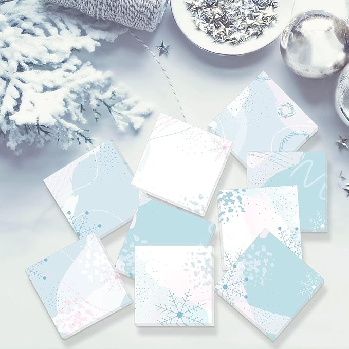 9 Pieces Christmas Winter Snowflake Sticky Notes Winter Snowflake Style Design Self-Adhesive Note Pads Sticky Memo Notes for School Office Home Supplies Students Teachers Presents