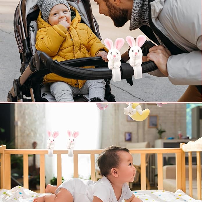 2pcs Easter Rabbit Stuffed Animal Slap Bracelets, Cute Easter Slap Bracelets Plush Animals Slap Bands Easter Snap Bracelets Gifts for Birthday Party Christmas