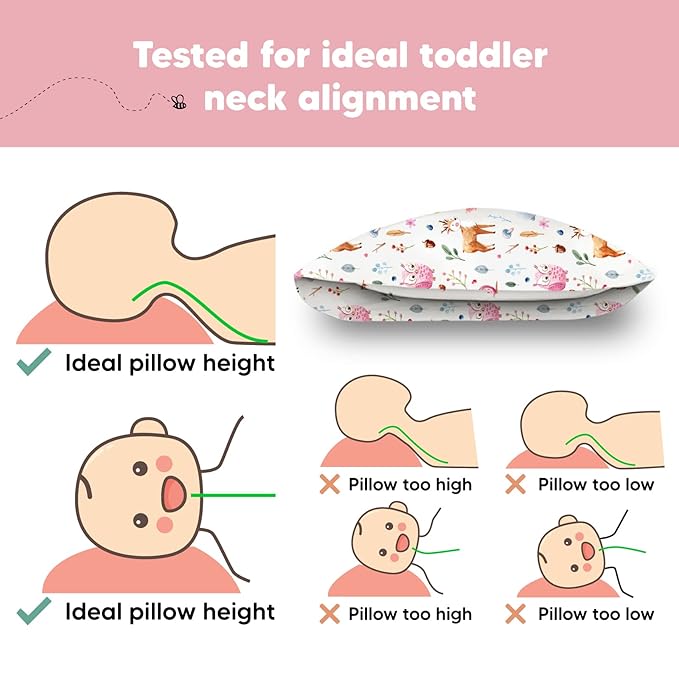 Toddler Pillow with Pillowcase - 13x18 My Little Dreamy Pillow, Organic Cotton Toddler Pillows for Sleeping, Kids Pillow, Travel Pillows, Mini Pillow, Nursery Pillow, Toddler Bed Pillow (Forestland)