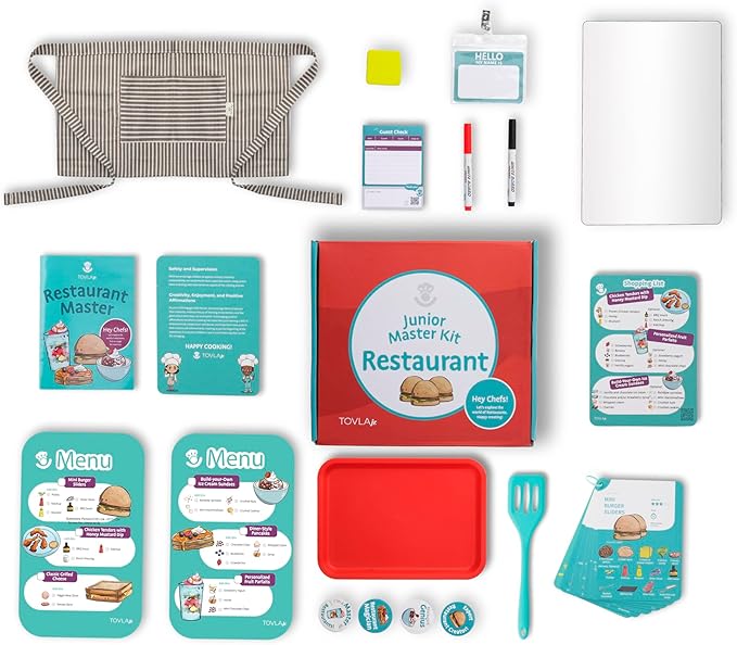 Tovla Jr. Ultimate Kids Real Restaurant-Making Set – Real Cooking Tools, STEM Activity for Ages 4+, Visual Learning Recipes and Menus, Great Gift for Aspiring Chefs