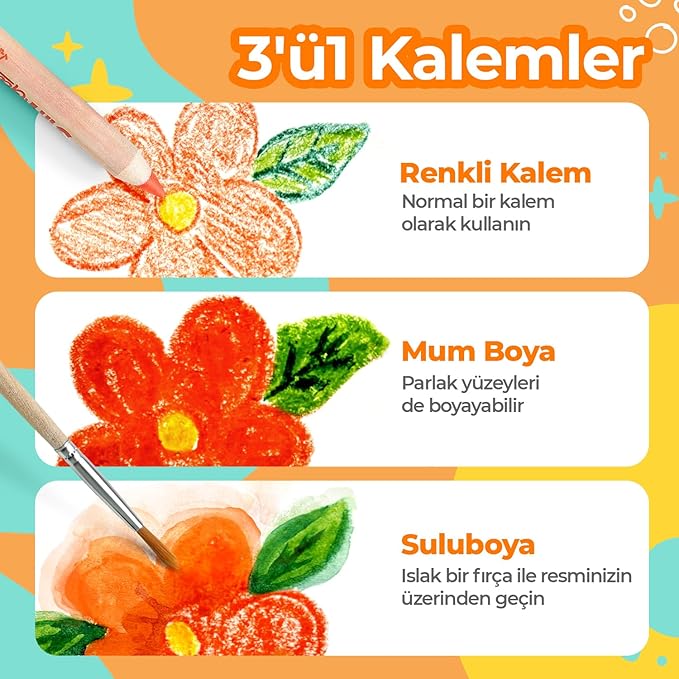 3 In 1 Color Pencils | 12 Colors Set inc. Brush And Sharpener | Non-Toxic And Vegan Colors For Ages 3 And Up