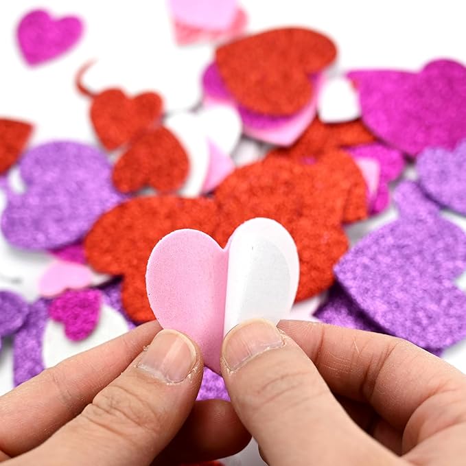 24 Sets DIY Valentine's Day Foam Tree Crafts Kits Decorations Self Adhesive Heart Sticker Love Heart Letter Shiny Sticker for Kids Party Favors Fun Classroom Home Activities