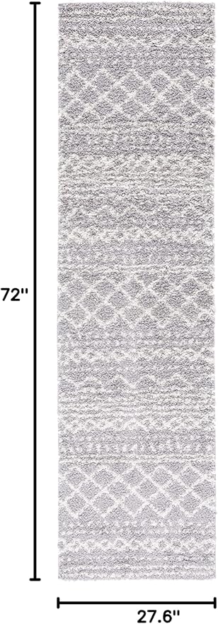 SAFAVIEH Arizona Shag Collection Runner Rug - 2'3" x 6', Grey & Ivory, Moroccan Design, Non-Shedding & Easy Care, 1.6-inch Thick Ideal for High Traffic Areas in Living Room, Bedroom (ASG741G)