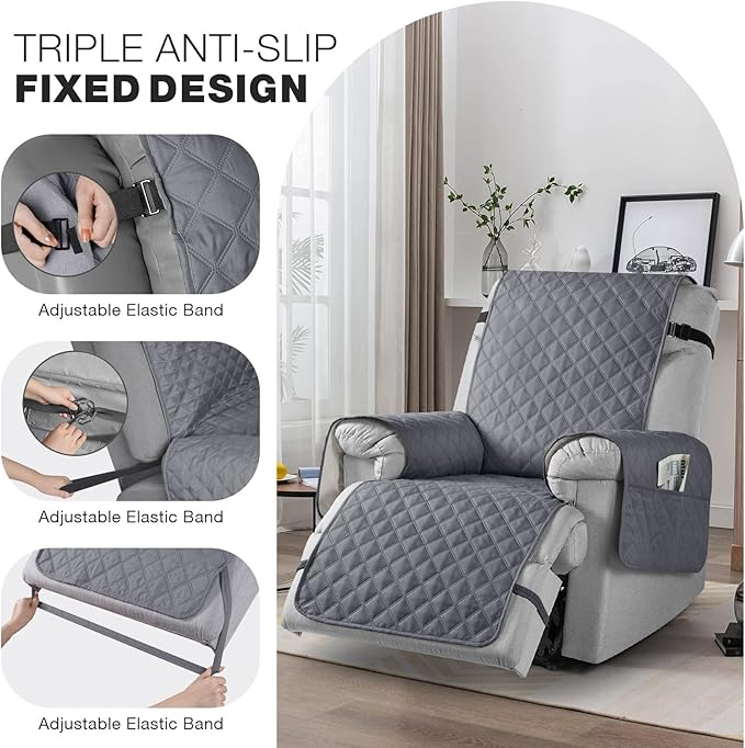 TAOCOCO Non-Slip Recliner Chair Cover Sofa Slipcover, Pet Cover for Small Recliner Chair with Elastic Straps, Washable Reclining Chair Cover Recliner Furniture Protector (23'' Small, Dark Grey)