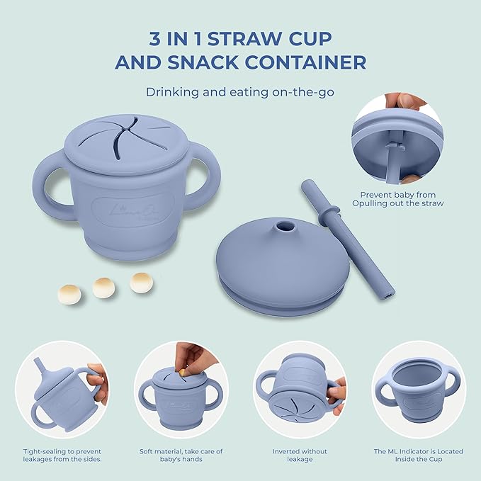 Silicone Baby Feeding Set - BPA-Free - Baby Led Weaning Supplies, Complete Kit toddler eating essentials – Empower Your Little One's Independence with LimOr's baby essentials 6-12 months (Gray)