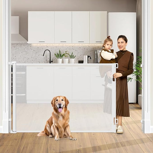 42" Tall X 80" Wide Retractable Baby Gates for Doorways Extra Tall Dog Gate for Large Openings Tall Pet Gate for Cats Tall Mesh Baby Gate Large Dog Gate Long Gates for Kids or Pets (White)