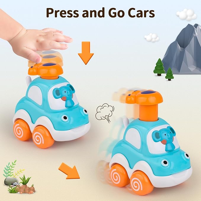 Amy&Benton Toddler Toy Cars Baby Toy Cars Press and Go Cars for Toddlers 1-3 Animal Cars Toy Cars for Boys 1 Year Old 1st Birthday Gifts 1-2 Years Old Boys Push Go Car Toys for 6-9-12-18 Months
