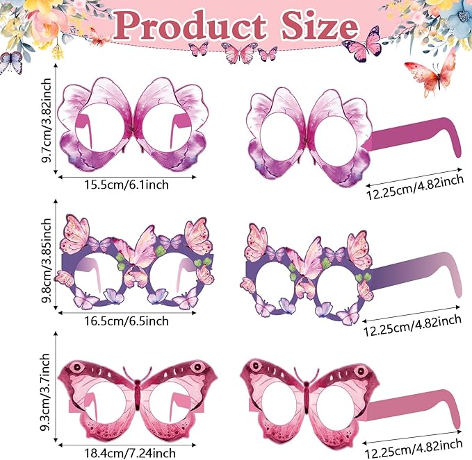 36 Pcs Butterfly Party Favors Spring Butterfly Party Decoration Butterfly Paper Eyeglasses Spring Butterfly Party Photo Props for Spring Holiday Birthday Party Supplies