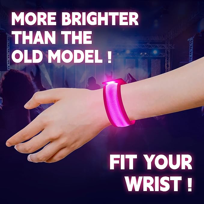 8 PCS LED Glow Bracelets, Light Up Wristbands - Halloween Glow in The Dark Party Bracelets Favors Supplies for Christmas, Concerts, Festivals, Game Prizes, Sports, Rave Accessories（Pink）