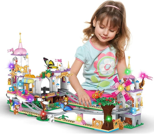 711 Piece Friends Roller Coaster Building Set,Girls Creative Amusement Park Building Kit,STEM Princess Castle | Pink Playground Park Model Building Toy,Christmas Birthday Gift for Girls Age 6+