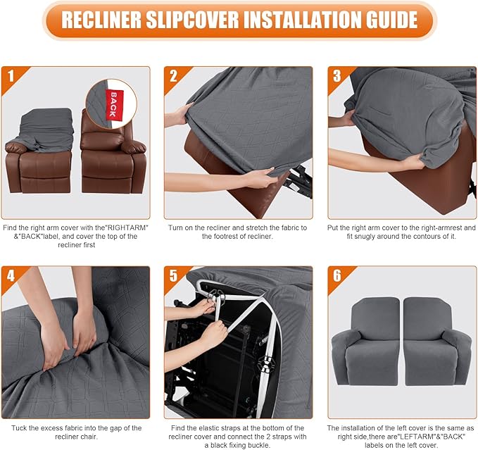 VANSOFY Recliner Cover, 2-Pieces Stretch Reclining Couch Cover with Pockets Loveseat Sofa Slipcovers Soft Washable Furniture Protector for Dogs Cats(Dark Gray)