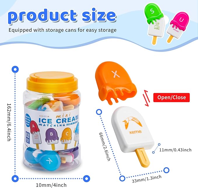 Alphabet Learning Toys, Mini Ice Cream Alphabet Color Sorting Matching Games for Toddlers 1-3, Preschool Learning Educational Toys Easter Basket Stuffers for Toddler