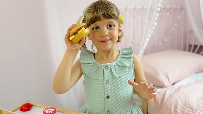 25-Piece Wooden Food Playset-STEAM Pretend Play Food for Kids, Feature an Assortment of Fruits and Snacks, Educational Toy Inspiring Imaginative Cooking, Safe Wood (3Yrs+)