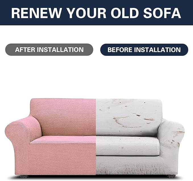 2025 New Stretch Oversized Sofa Slipcovers Couch Sofa Cover for 4 Seater Furniture Protector Covers with Elastic Bottom Jacquard Fabric Small Checks for Pets, Kids - Dusty Pink