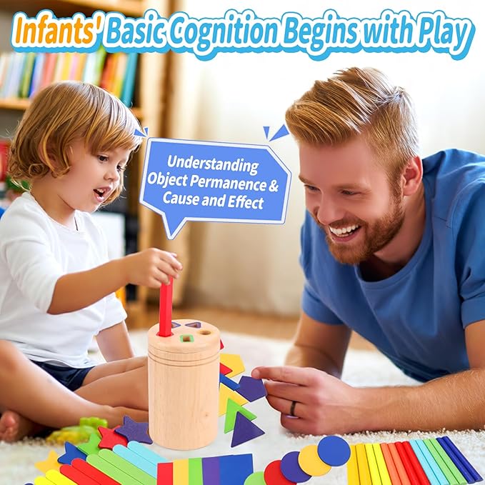 3-in-1 Montessori Wooden Toys for Toddlers 1-3 | Color Sorting & Fine Motor Skills Learning | Sensory Fidget Gifts for Boys & Girls | Educational Play for Ages 1+