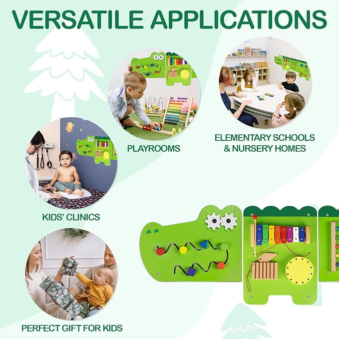 Monläurd® Crocodile Montessori Busy Board,Sensory Board,Educational Toys,Activity Cube,Wall Toys,Daycare Furniture,Playroom Furniture,Interactive Toys,Wooden Toys,Learning Toys,Boys and Girls 6 M+