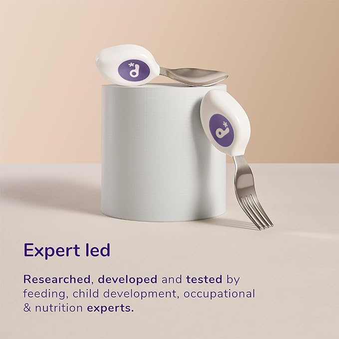 doddl Toddler Utensils, Ergonomic Fork and Spoon Set for Self Feeding, Stainless Steel Silverware for 1-3 Year Olds, BPA Free, Dishwasher Safe (Magenta)