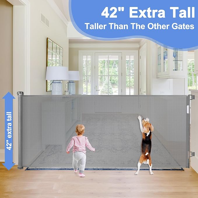 42" Tall X 115" Extra Wide Baby Gates for Large Openings Outdoor Retractable Gate Baby Gate Long Retractable Baby Gates for Stairs Child Gate for Wide Openings Baby Gate Retractable Fence Outdoor Gate