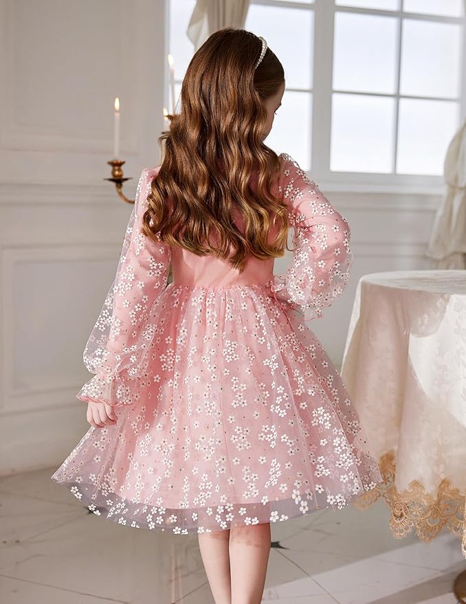 Arshiner Toddler Christmas Dress Girls Sequin Tulle Puff Long Sleeves Tutu Dress Princess Birthday Party Clothes 1-6T