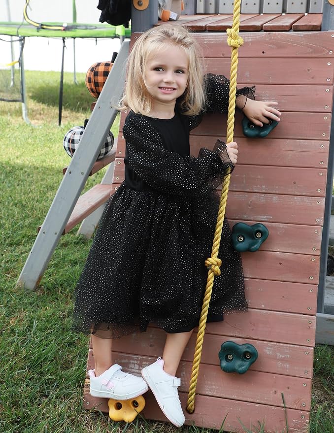 Arshiner Toddler Christmas Dress Girls Sequin Tulle Puff Long Sleeves Tutu Dress Princess Birthday Party Clothes 1-6T