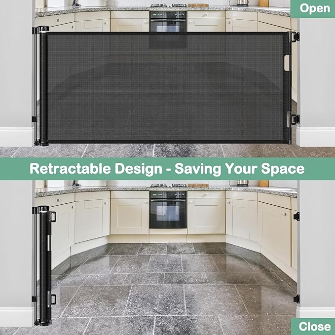80 Inch Retractable Baby Gates for Doorways Retractable Mesh Dog Gate for The House 33” Tall Retractable Gate Outdoor Baby Gate for Decks Indoor Retractable Pet Gate Mesh Child Safety Gate for Stairs