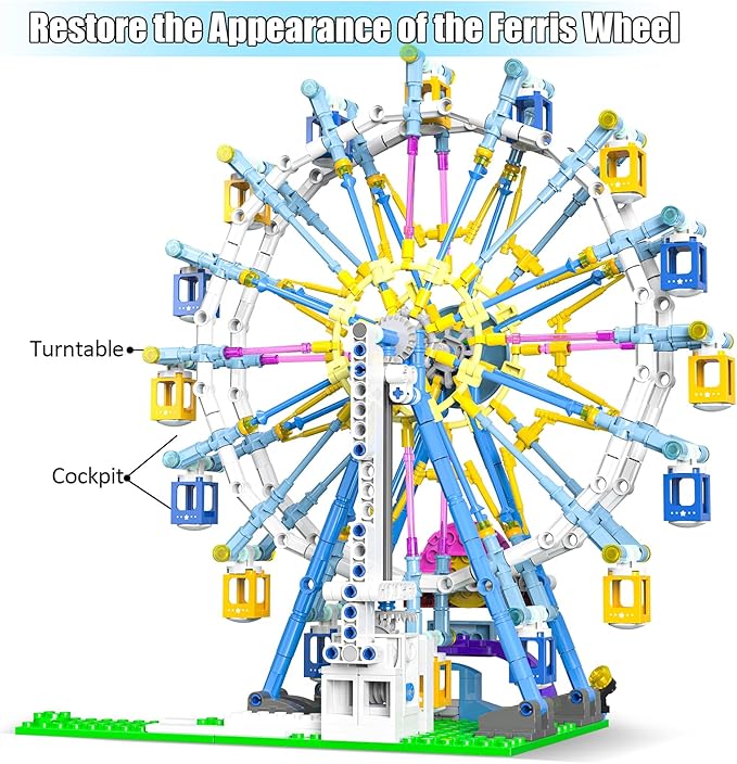 2025 Newly Upgrade Ferris Wheel Building Set with Fairy Light, Two-Way Rotating Ferris Wheel Building Blocks Set of 813 PCS, Amusement Park Model Kit for Kids Ages 8+, Ideas Gift for Boys and Girls