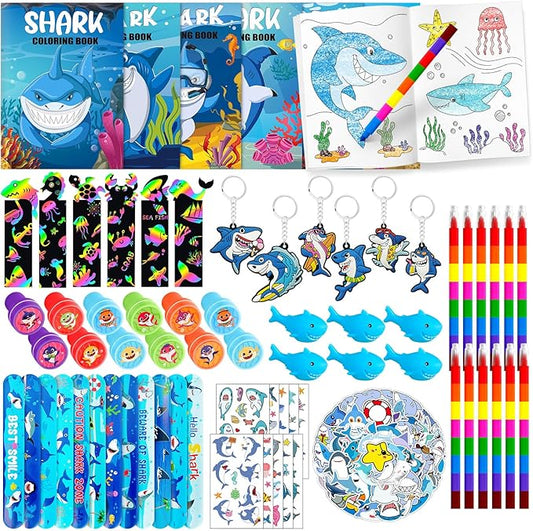 146Pcs Baby Shark Party Favors for Toddlers Kids 4-8 Under The Sea Animals Coloring Books with Crayons Bulk Birthday Supplies Tattoo Stickers Stamper Bracelets School Classroom Reward Gift Goodie Bags