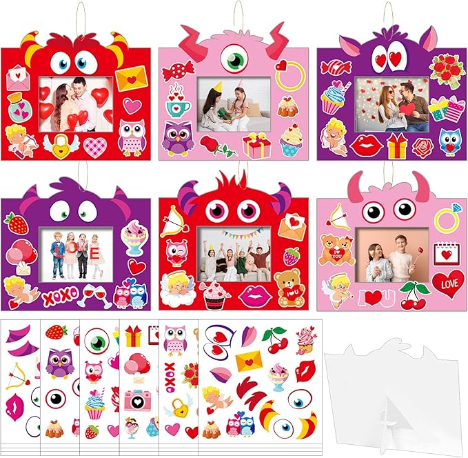 36 Pcs Valentines Day Picture Frame Craft Kits with Easel Valentine 's Day Monster Craft Arts Valentines DIY Monster Photo Frame Crafts for Kids for Fun Home Class Kindergarten Party Art Activity