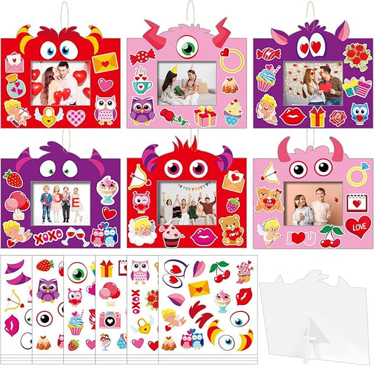 36 Pcs Valentines Day Picture Frame Craft Kits with Easel Valentine 's Day Monster Craft Arts Valentines DIY Monster Photo Frame Crafts for Kids for Fun Home Class Kindergarten Party Art Activity