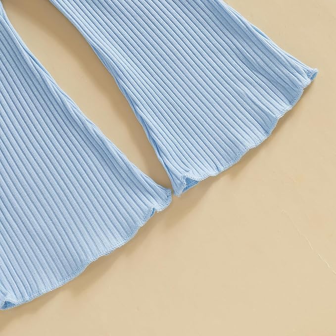 Mubineo Toddler Baby Girl Clothes Cute Ribbed Outfits Knit Long Sleeve Shirt Tops Bell Bottom Pant Fall Winter Outfit