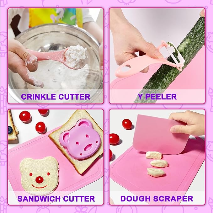 19 Pieces Kitchen Tools-Kids Cooking Sets Real-Toddler Knife Set for Real Cooking, Montessori Toys for 3+,Toddler Utensils with Safe Knives Crinkle Cutter Cutting Board